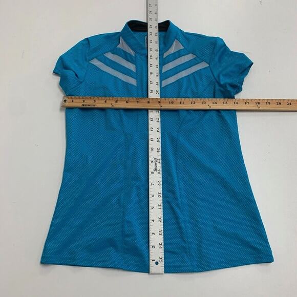 Lucky In Love Shirt Womens XS Extra Small Lagoon White Pin Dot Quarter Zip Polo - Picture 9 of 11